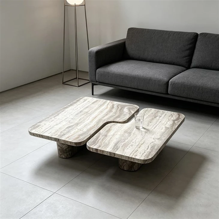 Silver Grey Travertine Coffee Table 2